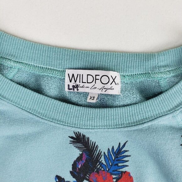 Wildfox Hibiscus Dreams Floral Sweatshirt Womens XS Turquoise Tropical Pullover - Picture 6 of 9